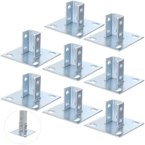 8 PCS Strut Post Bases for 1-5/8 in Square Single Channel, U-Shape Floor Mount Post Base with 4 Slotted Holes, 5.7 x 5.7 in Flat Panel, Galvanized Carbon Steel Ground Post Bracket$$