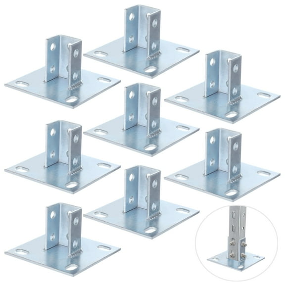 8 PCS Strut Post Bases, 4 Slotted Holes U Post Base for 1-5/8 in Square Single Channel, 5.7 x 5.7 in Anti-Tilt Ground Bracket, Galvanized Carbon Steel
