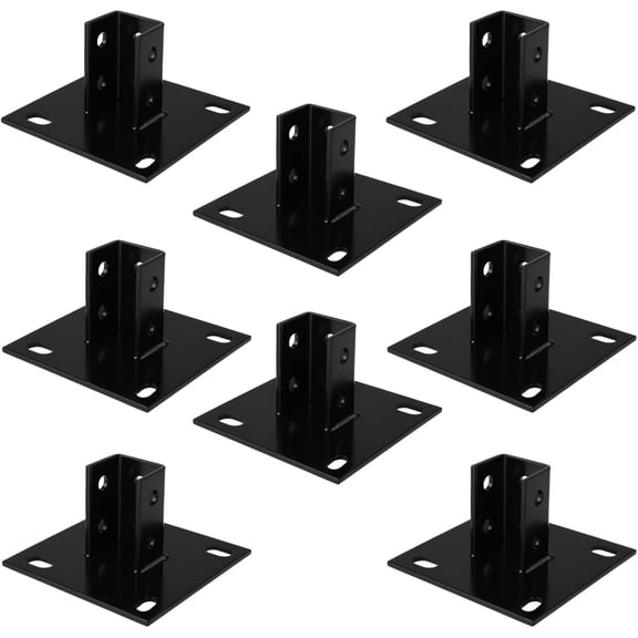 8 PCS Strut Post Bases, 4 Slotted Holes U Post Base for 1-5/8 in Square Single Channel, 5.7 x 5.7 in Large Panel Anti-Tilt Ground Bracket, Heavy Duty Galvanized Carbon Steel Floor Post Base