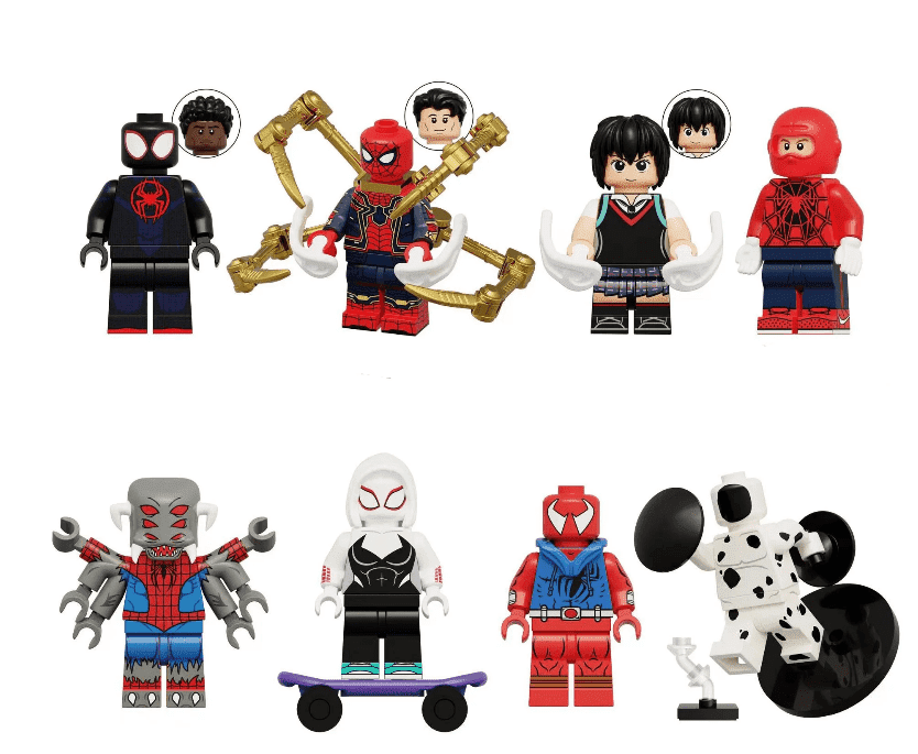 8 PCS Superhero Spiderman Miles Gwen Penny 8 Assembled Building Block Toys, Birthday Gifts for Boys and Girls Wedding Party Cake Decorations