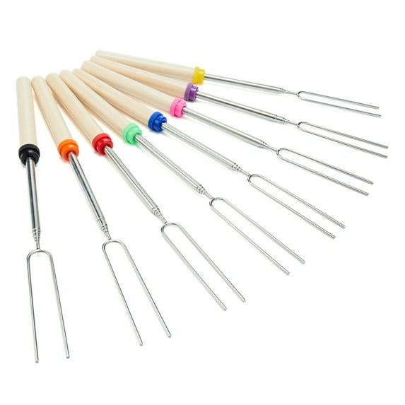 8 PCS Telescoping BBQ Marshmallow Roasting Sticks Cookware Skewers Hot Dog Fork Family Gatherings Skewers Campfire Accessories