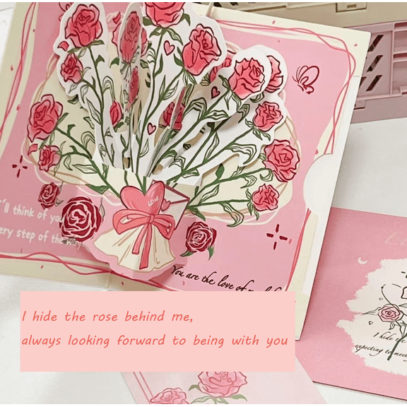 8 PCS Three-Dimensional Rose Greeting Cards, Christmas Eve, Teachers' Day, Valentine's Day, Birthday Card Envelopes, Foldable Blessing Cards, Creative Postcard Gifts for Friends and Relatives