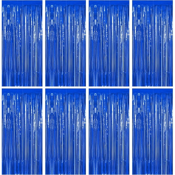 8 PCS Tinsel Backdrop, 3.28 FT x 7.05 FT Dark Blue Backdrop Curtains, Metallic Graduation Fringe Curtains Party Streamer, Navy Blue Party Decorations Photo Props