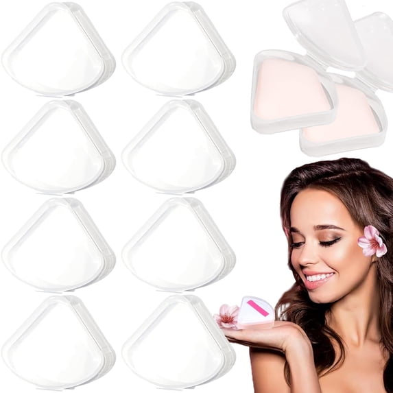 8 PCS Triangle Powder Puffs Holder Cases Clear Makeup Sponge Protective ...
