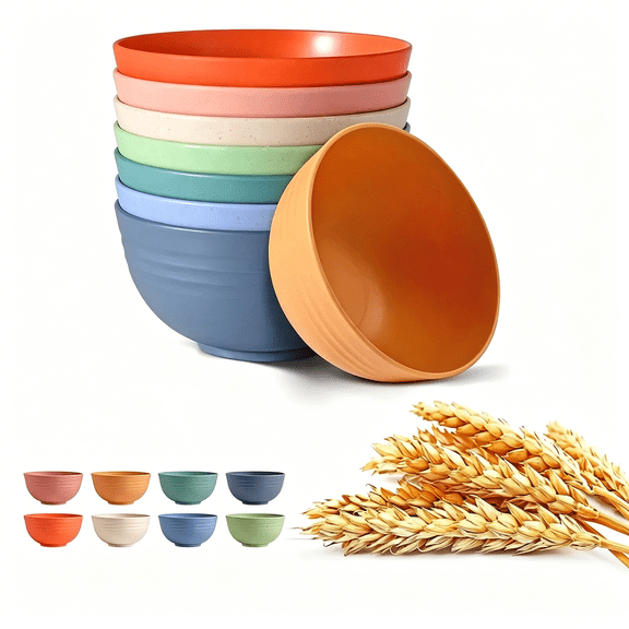 8 PCS Unbreakable Cereal Bowls,Dishwasher & Microwave Safe Wheat Straw Bowls, Easy-to-Clean Lightweight Desserts & Soup Bowl, Portable for Picnics Snack Plastic Bowls SetMulti-Color
