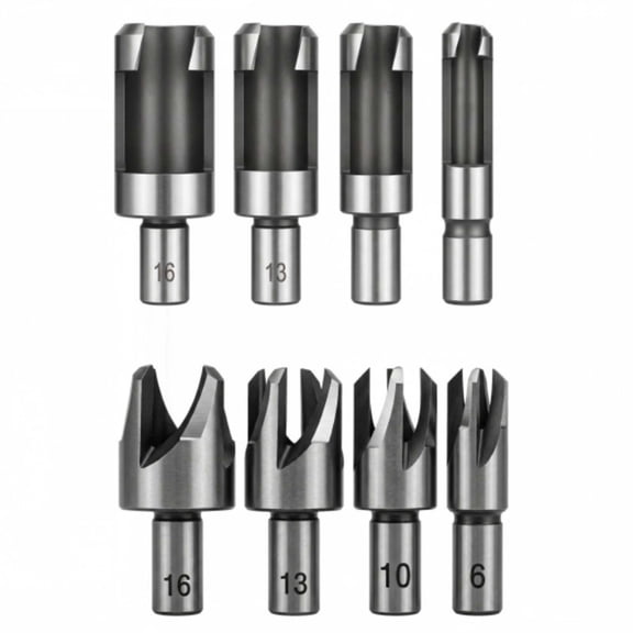 8 PCS Wood Plug Cutter Drill Bit Set, High Carbon Steel Titanium Coated Woodworking Chamfer Drill Bits Straight and Tapered Taper 1/4", 3/8", 1/2", and 5/8" Woodworking Tool Set(Sliver)
