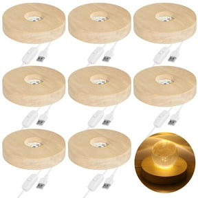 8 PCS Wooden LED Light Bases, 3.9 Inch Diameter, 0.8 Inch Height, USB Powered, 3 Lighting Modes, Crystal Display Stand for Home Decor, Crafts, Art Glass