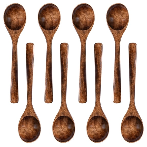 8 PCS Wooden Spoons for Eating, Cooking & Serving - 7.28 Inch Wooden Honey Spoons for Tea, Coffee Stirring, Soup & Dessert - Wooden Teaspoons & Table Spoon Set