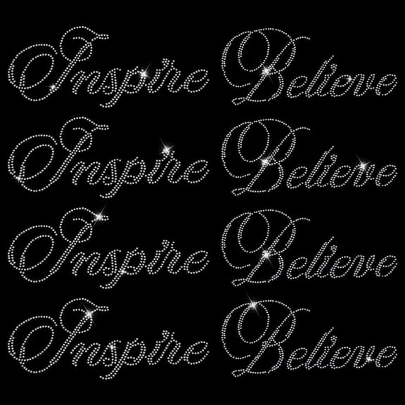 8 PCS Word Rhinestone Iron On Transfers Glitter 'Believe' 'Inspire' Pattern Iron On Patches for Clothes Dress Decoration DIY