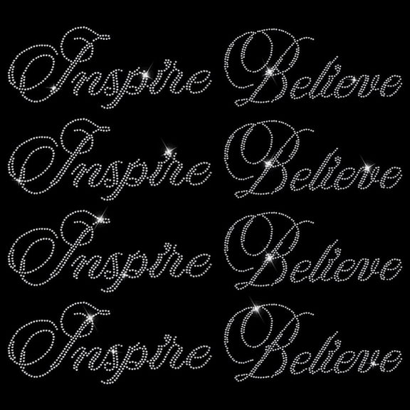 8 PCS Word Rhinestone Iron On Transfers Glitter 'Believe' 'Inspire' Pattern Iron On Patches for Clothes Dress Decoration