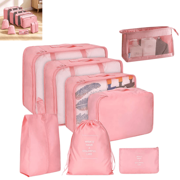 8 PCs Travel Packing Cubes, Foldable Lightweight Luggage Storage Organizer Bags, Multi-Size Travel Storage Pouches for Suitcase Clothing Sorting