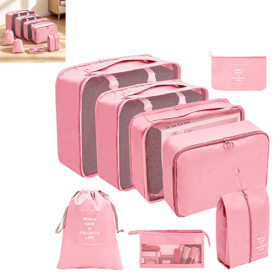 8 PCs Travel Packing Cubes, Foldable Lightweight Luggage Storage Organizer Bags, Multi-Size Travel Storage Pouches for Suitcase Clothing Sorting