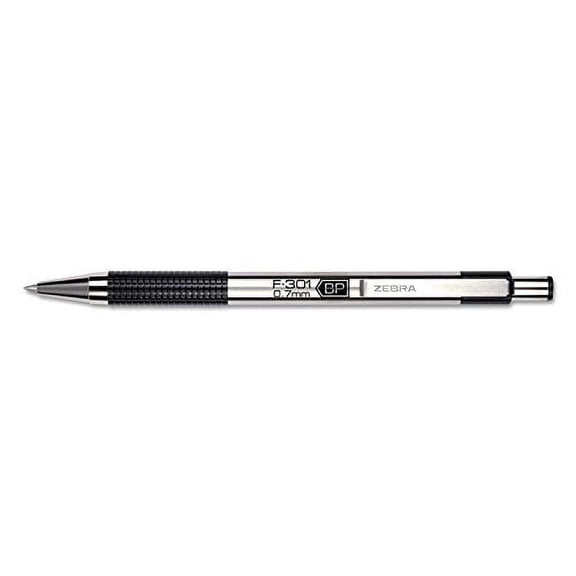 8 PENS: Zebra F-301 Stainless Steel Retractable Ballpoint Pen, 0.7mm, Black, (27110)