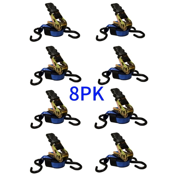 Everest 8-PK 1in x 10ft Blue Ratchet Tie Down Straps 1500LBS Break Strength 500LBS WLL