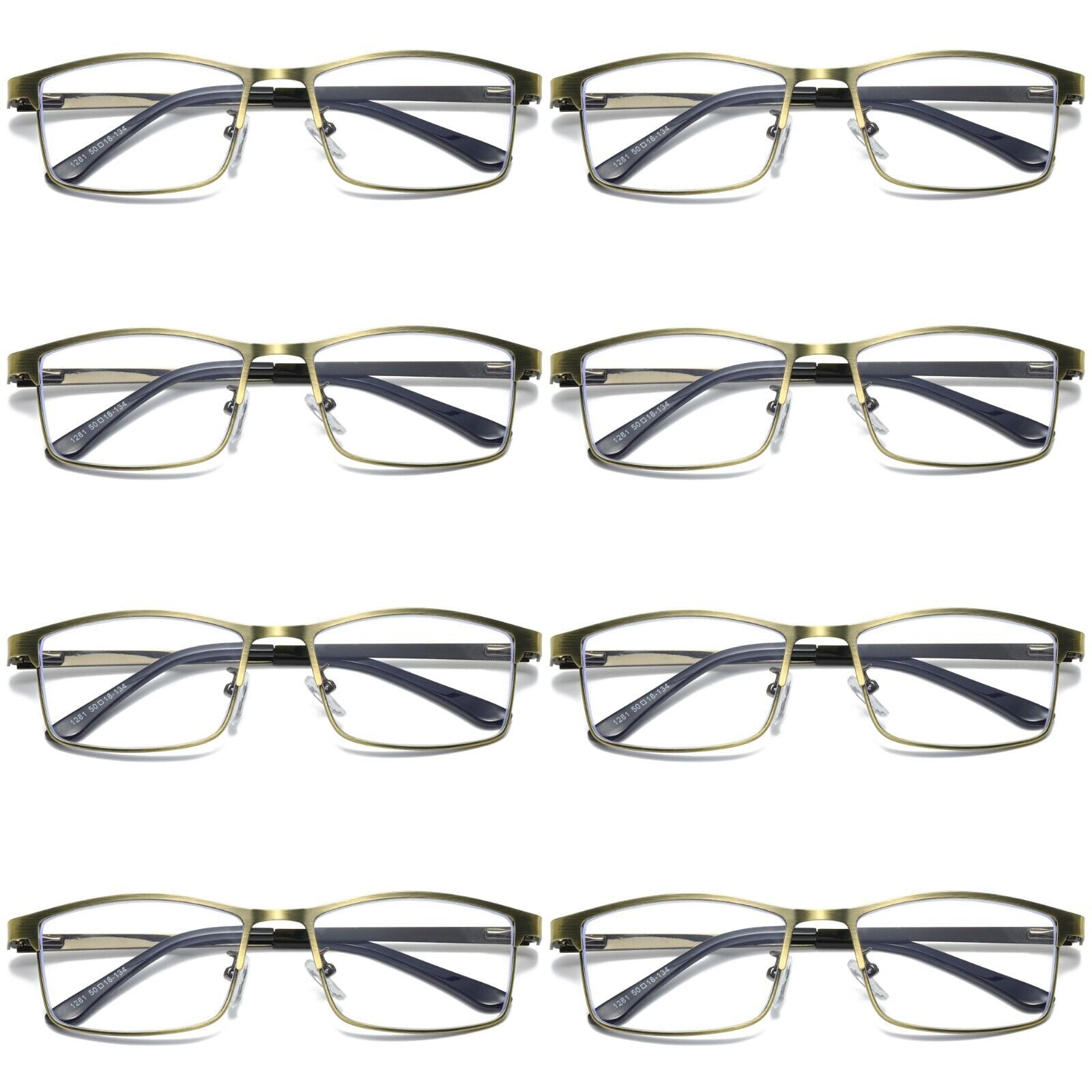 8 PK Brass Metal Frame Mens Reading Glasses Spring Hinge Blue Light Blocking Readers +1.75