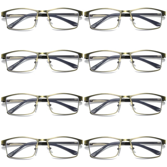 8 PK Brass Metal Frame Mens Reading Glasses Spring Hinge Blue Light Blocking Readers +2.50
