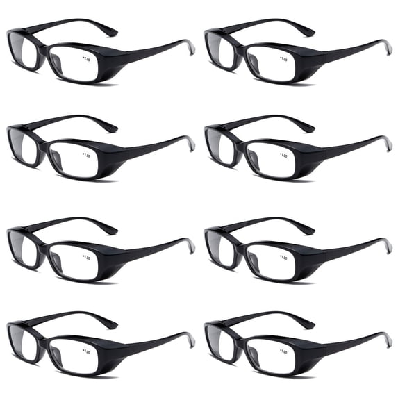 8 PK Clear Lens Men's Black Frame Reading Glasses Heavy Duty Readers for Work