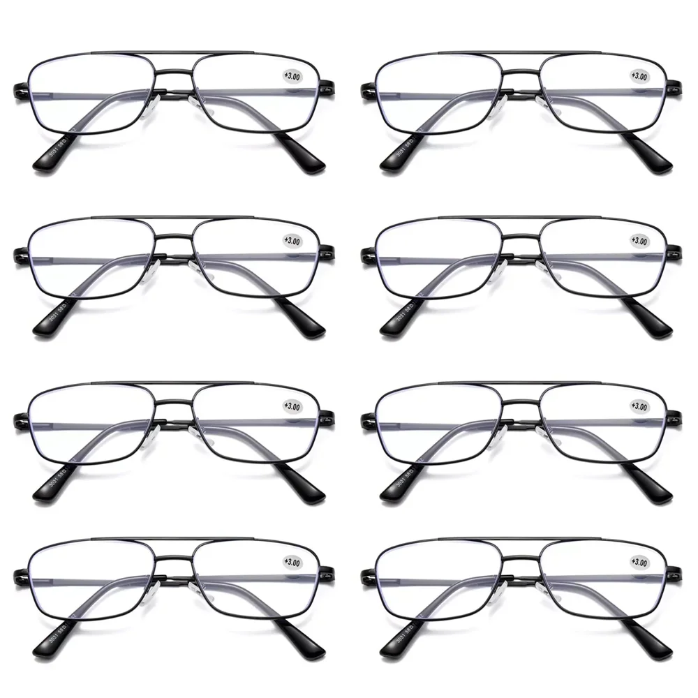 8 PK Mens Retro Aviator Reading Glasses Metal Frame Blue Light Blocking Readers