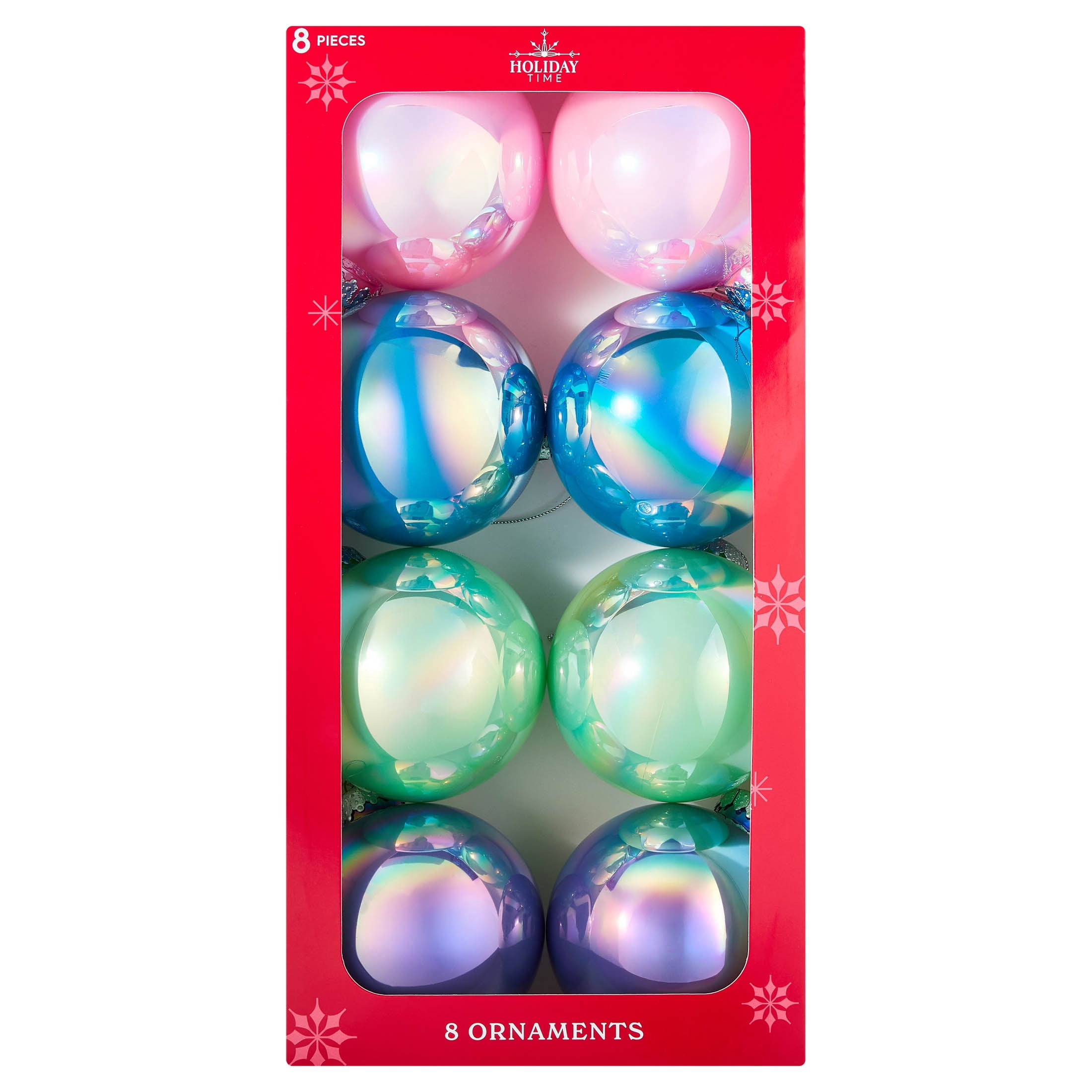 8-Count Multicolor Pastel Iridescent Ball Shatterproof Christmas Ornaments, 4.3", by Holiday Time