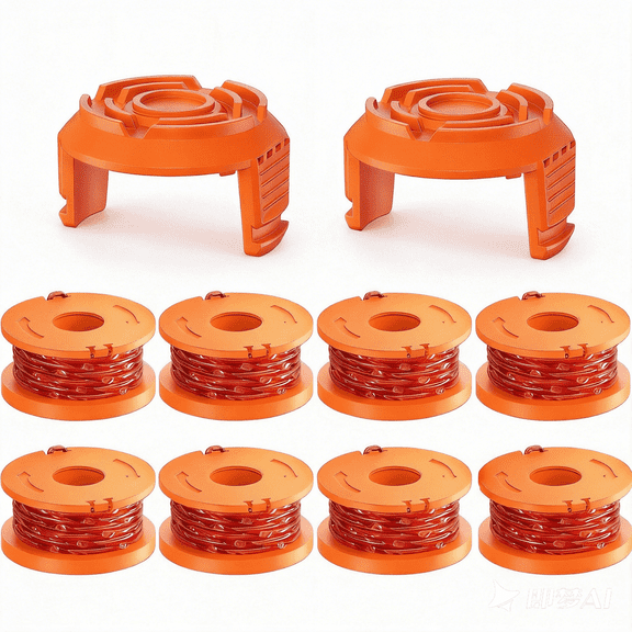 8 Pack 0.065'' 10FT Replacement Trimmer Spool Line String Weed Spool with 2 Caps Compatible with WORX WA0010/WA6531