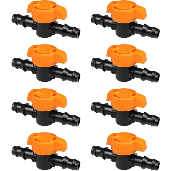 8 Pack 1/2 Inch Drip Irrigation Barbed Shut Off Valve, In-Line Cut Off Switch for 1/2" Drip Irrigation Tubing