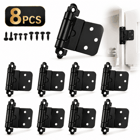 Genreen 4 Pairs 8 Total 1/2" Overlay Cabinet Hinges, Matte Black Self Closing Semi-Concealed Hardware for Kitchen Face Frame Doors