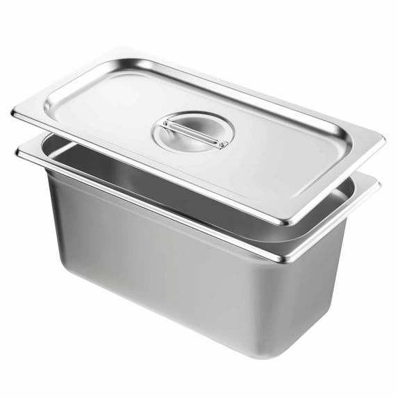 8 Pack 1/3 Size Hotel Pans with Lids - 6 Inch Deep Stainless Steel Steam Table Pans - Commercial Kitchen Food Storage Pans for Catering, Buffets & Restaurant Use