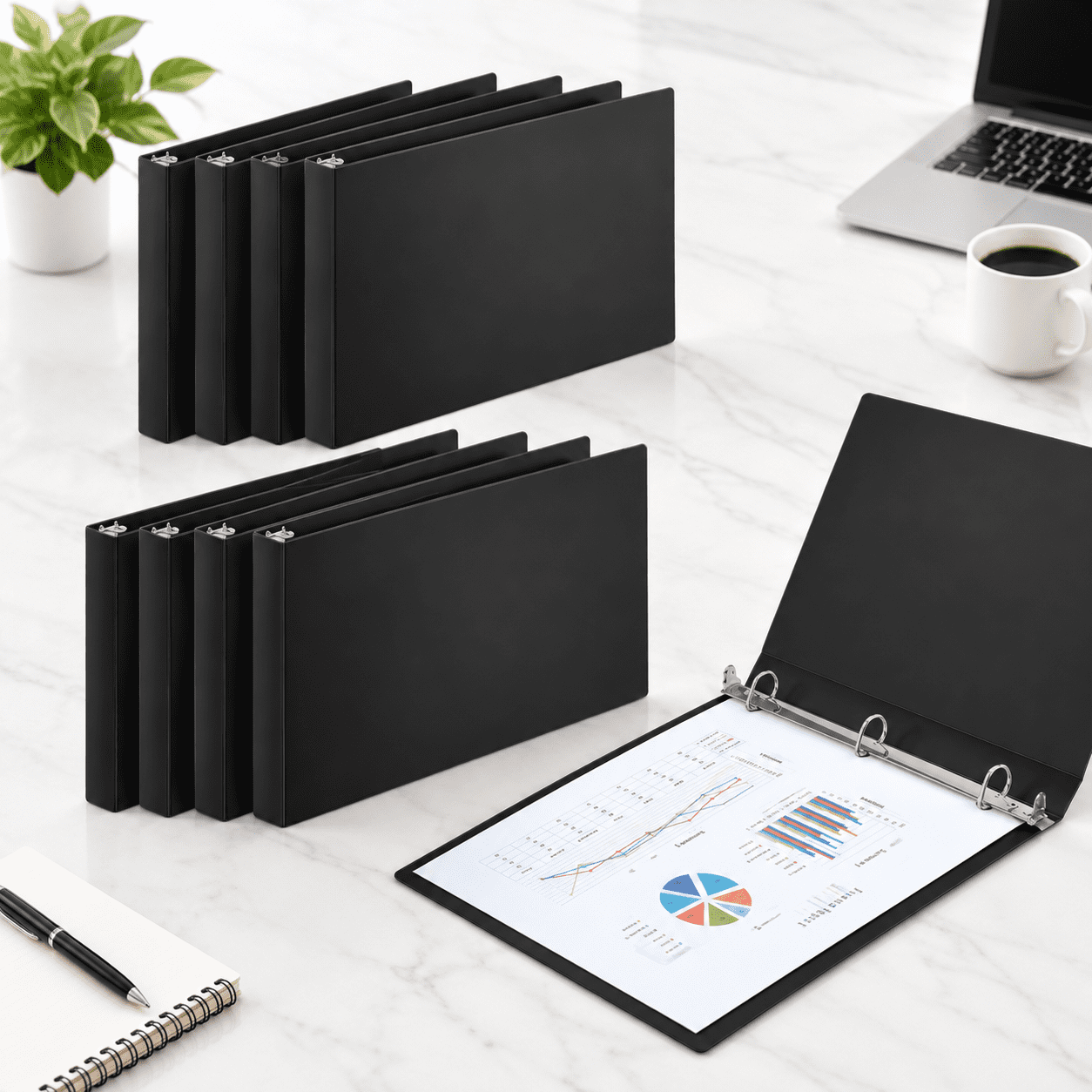 8 Pack 1.5 Inch Black 3 Ring Landscape Binders for 11x17 Inch Paper ...