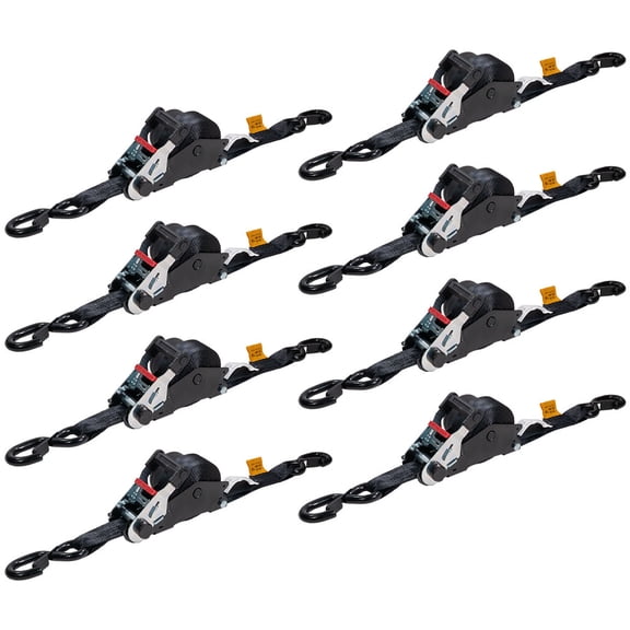 8 Pack 1.5''x16' Auto Retractable Ratchet Straps with Safety Lock S Hook, 1,667 lbs WLL, Padded Handle, Self Ratcheting Tie Down Strap for Boat, Jet Ski, ATVs, Bikes