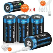 8 Pack 1.5V USB Lithium High Capacity Battery, 4 Pack 5500mWh C Size Rechargeable Batteries and 4 Pack 15000mWh D Size Rechargeable Batteries with Battery Case and Charging Cable