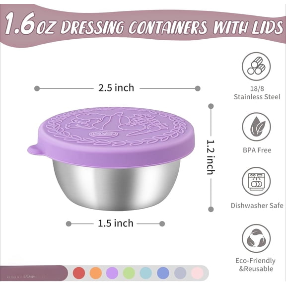 8 Pack - 1.6 Oz Small Salad Dressing Containers To Go, Leakproof Condiment Containers with Lids Reusable Stainless Steel Sauce Cups for Lunch Boxes Kitchen Storage Picnics Travel Meal Prep