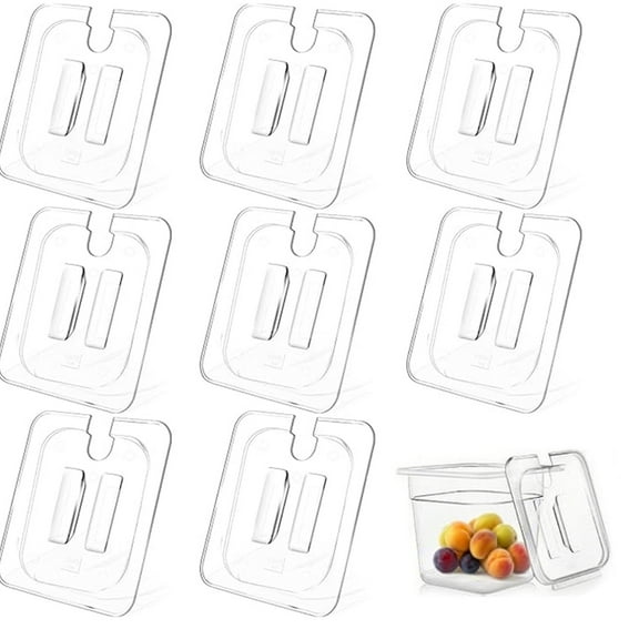 8 Pack 1/6 Size Food Pan Lids Notched Hotel Pan Lids Commercial Clear Food Pan Covers for Restaurant