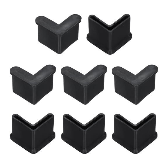 8 Pack 1" Bed Frame End Caps, Rubber L-Shape Angle Iron Foot Pad Leg Protector, Anti-Slip Leg Caps Edge Corner Furniture End Covers with Side for Furniture Shelves, Black
