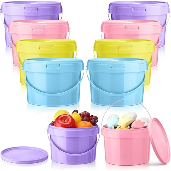 8 Pack 1 Gallon Food Grade Plastic Buckets with Lids and Handles Freeze Safe Reusable Storage Containers