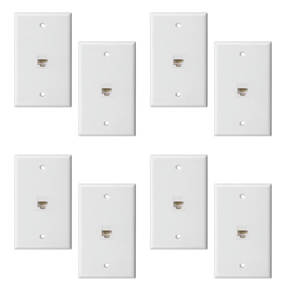 8-Pack 1-Port Ethernet Wall Plate, Plate with RJ45 Female to Female Inline Coupler Insert