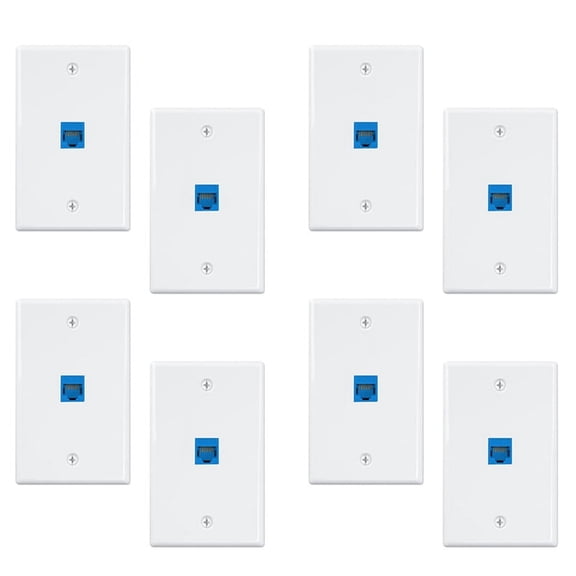 8-Pack 1 Port Ethernet Wall Plate, RJ45 Cat6 Female to Female Jack Inline Coupler Face Plates, 1-Port