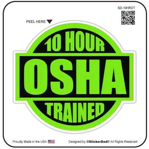 8 Pack - 10 Hour OSHA Trained (Size: 2" Round Color: Lime Green/BLK) Full Color Sticker for Hard Hat, Windows, Laptop, Lockers, etc..