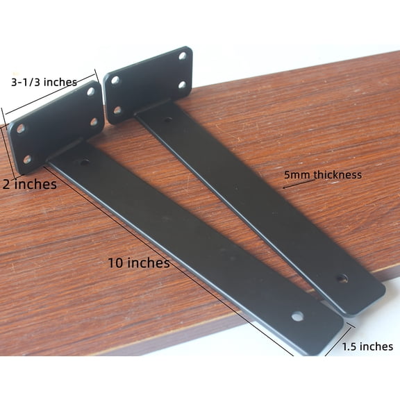 8 Pack - 10 Inch Black Hidden L Shelf Bracket (1/5 Thicked) Iron Floating Brackets Rustic Industrial Metal For Support
