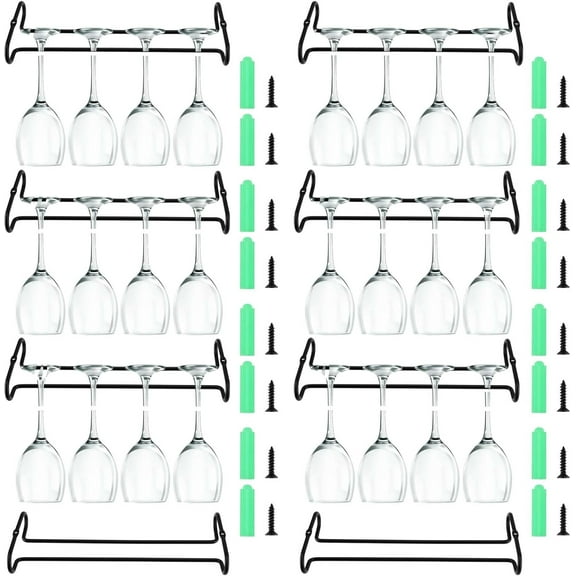 8 Pack 10 Inch Under Cabinet Wine Glass Rack Shelf, Black Storage Stemware Holder, Metal Wine Glass Hanger for Kitchen and Bar
