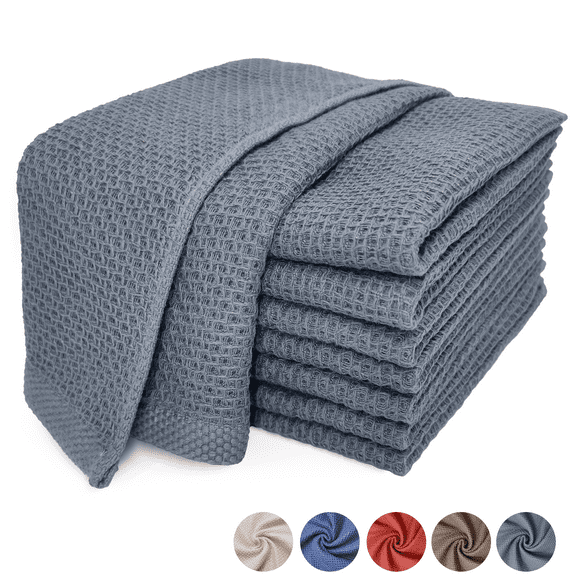 8 Pack 100% Cotton Dish Towels, Waffle Weave Dish Cloths for Washing Dishes, Quick Drying Kitchen Dish Towels Rags, 12x12 Inches, Gray