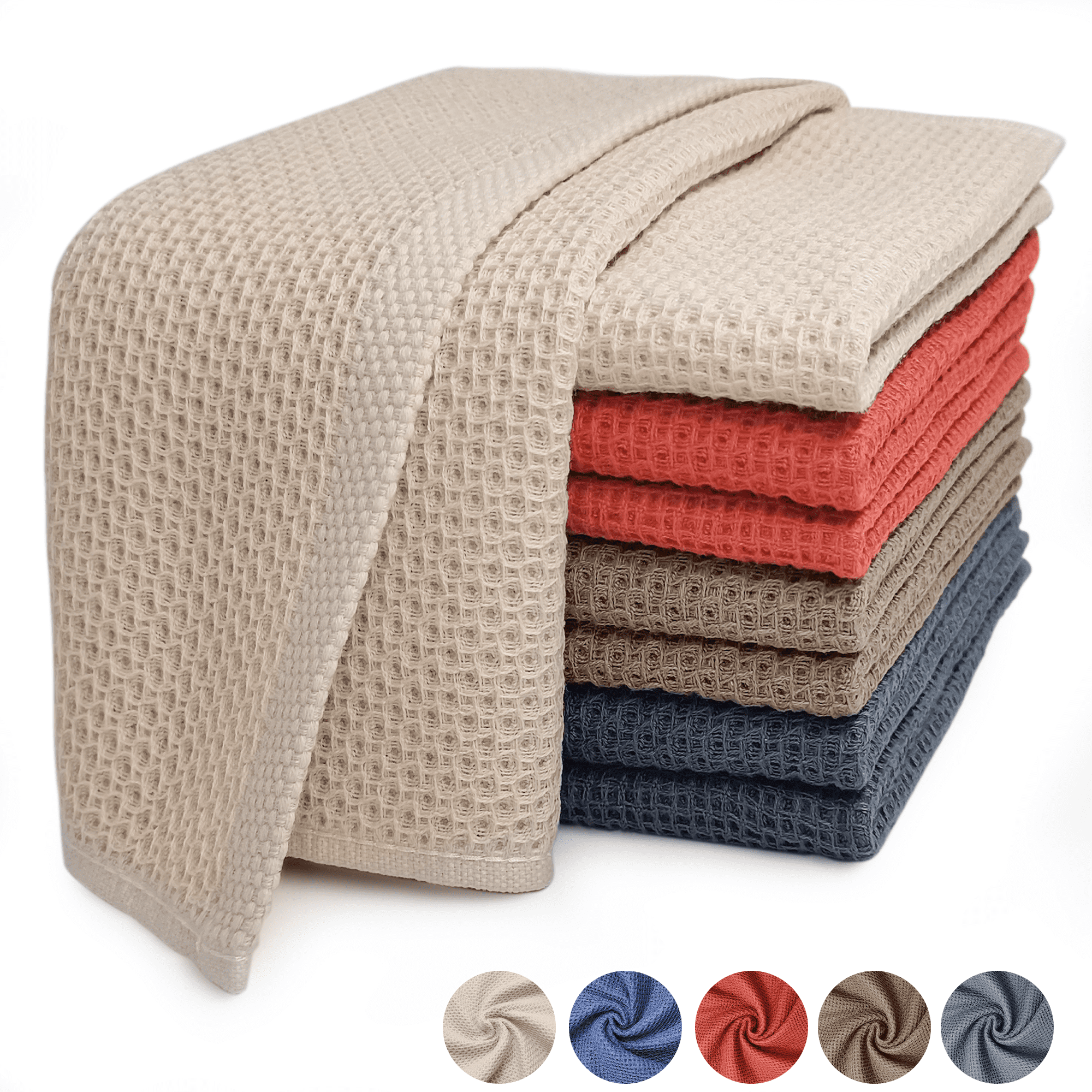 8 Pack 100 Cotton Dish Towels, Waffle Weave Dish Cloths for Washing