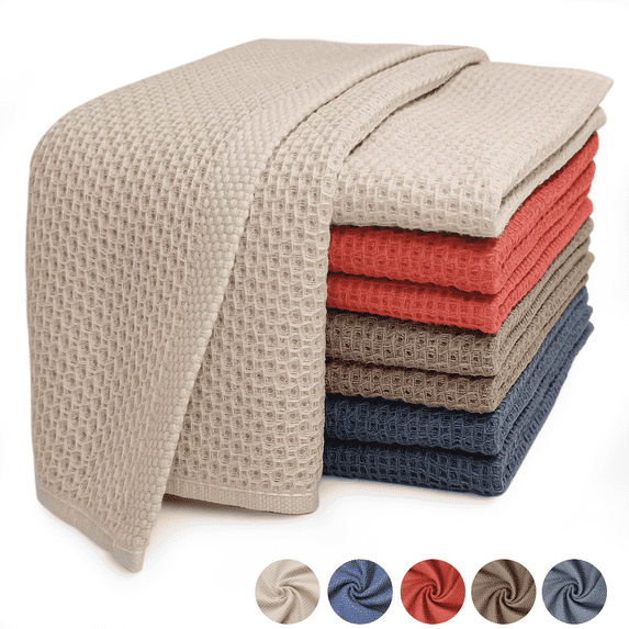 8 Pack 100% Cotton Dish Towels, Waffle Weave Dish Cloths for Washing Dishes, Quick Drying Kitchen Dish Towels Rags, 12x12 Inches, Mixed Color