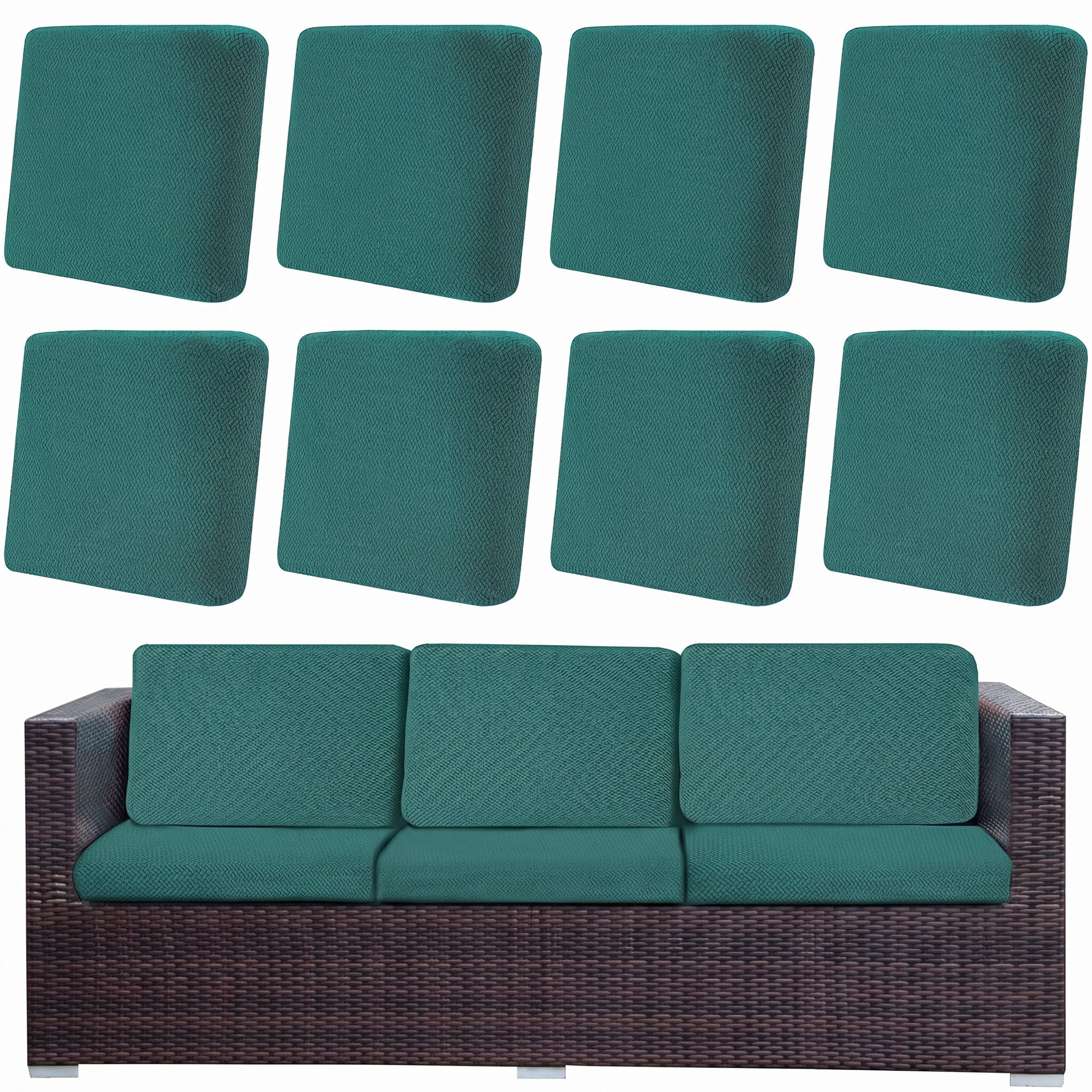 8 Pack 100% Waterproof Patio Sofa Cushion Covers, Stretch Outdoor/Indoor Individual Seat Cushion Cover Furniture Protector Sofa Slipcover, Dark Green