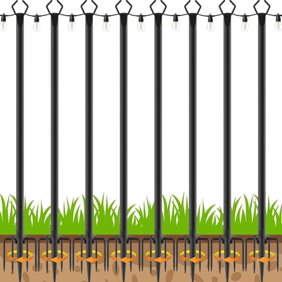 8pack 10Ft String Light Poles,Light Poles for Outside String Lights,Outdoor Light Poles with Fork,Metal Pole Stand for Patio,Backyard,Deck