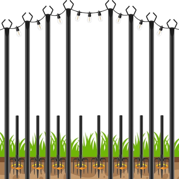8 Pack 10Ft String Light Poles,Light Poles for Outside String Lights,Outdoor Light Poles with Fork,Metal Pole Stand for Patio,Backyard,Deck