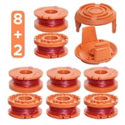 8-Pack 10ft 0.065 WA0010 Worx Weed Accessories Pre-Cut Weed Eater String Trimmer Line Spools (8Spool + 2Cap)