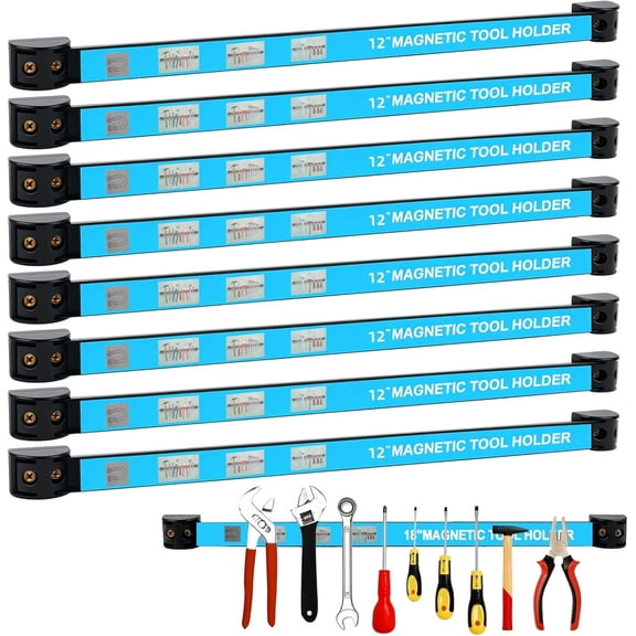 8-Pack 12-Inch Magnetic Tool Holder Strip, Metal Tool Magnet Bar for Garage Organization, Wall-Mounted Tool Organizer Rack for Workshop and Home