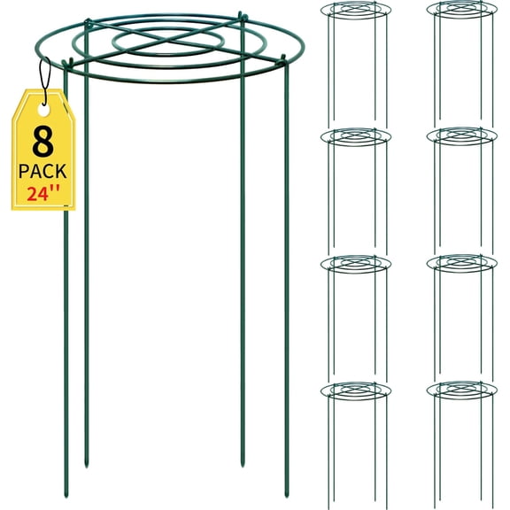 8 Pack 12 Inch by 24 Inch Four-Leg Peony Cages Heavy-Duty Metal Support Rings for Peonies Roses Hydrangeas Sage Cucumbers Tomatoes