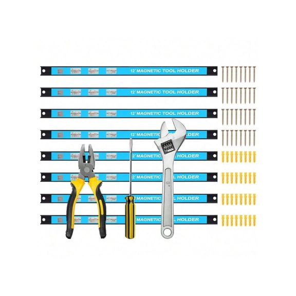 8 Pack 12''Magnetic Tool Holder Strip,Metal Tool Magnet Bar For Garage Organization Heavy Duty Metal Tool Organizer Rack, Space Saving, For Workshop, Garage, Home