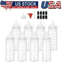 8 Pack 12 oz Plastic Squeeze Squirt Condiment Bottles with Cap Lids - Perfect for Condiments, Oil, Icing, Liquids–Set of 8 with extra 1 Silicone Funnel, 8 Chalk Labels and 1 Pen